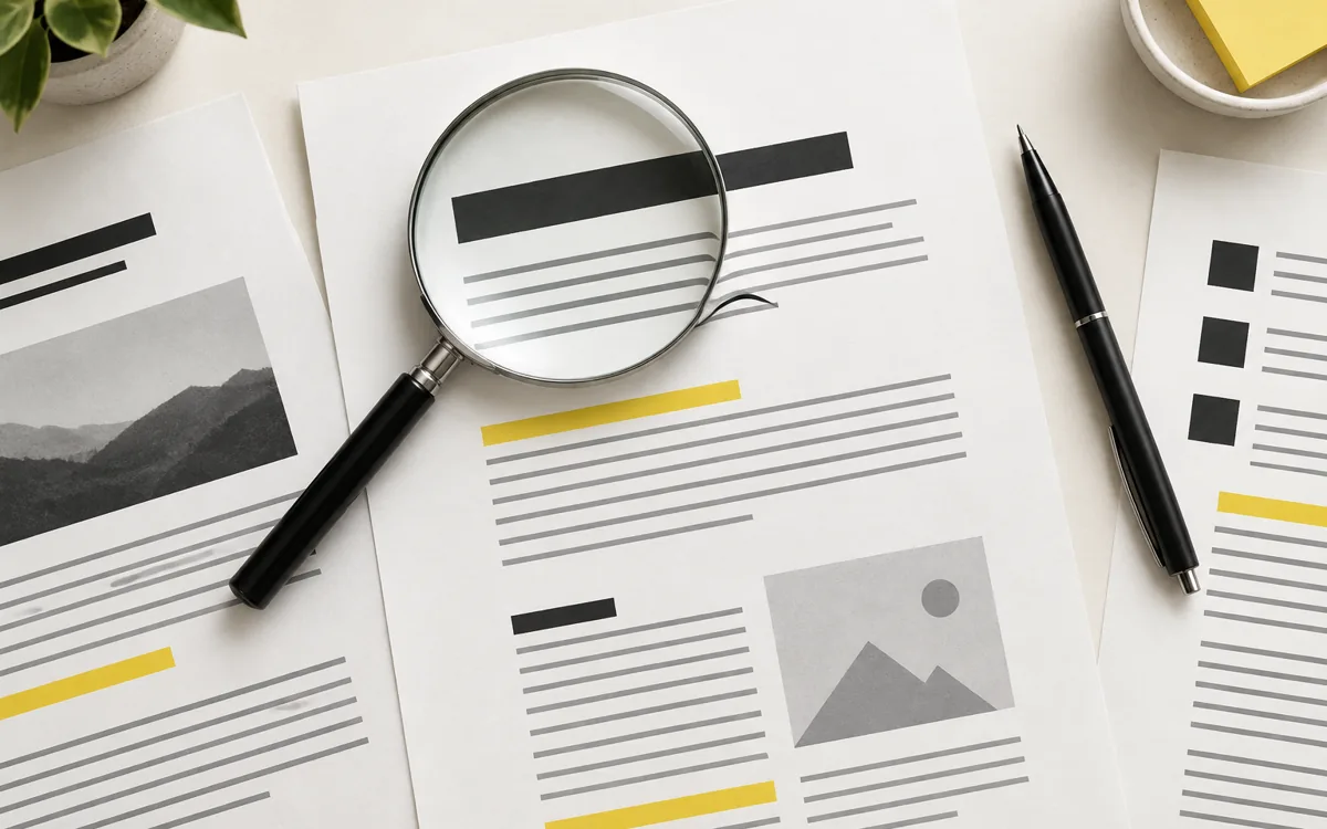 Loupe et documents pour examiner la structure de pages web