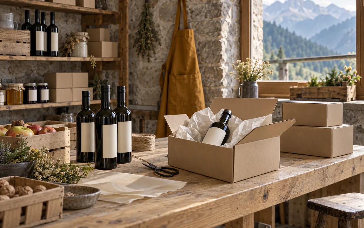 Illustration de produits artisanaux dans un cadre alpin