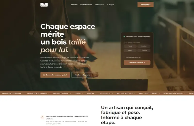 Page d’accueil Manu et Cie, menuiserie et agencement